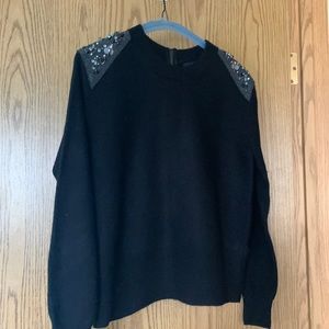 Boiled wool sweater with jewels at shoulder